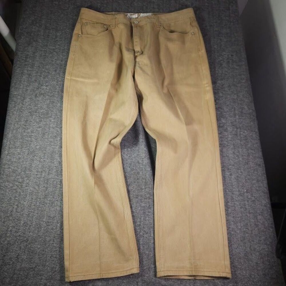 Vintage Y2K Trust Jeans Mens 42x32 Khaki Baggy Fit Grunge 2000s Hip Hop Skater